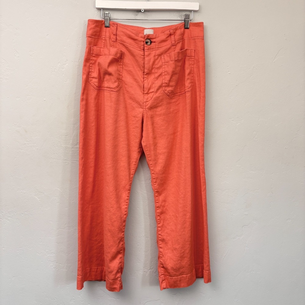 Anthropologie Maeve The Colette Pants Women Size 32 Salmon Pink High Waist Crop